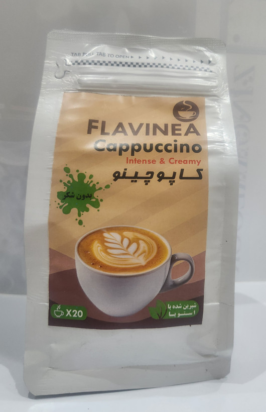 کاپوچینو برند فلاوینا شیرین شده با سوکرالوز (بدون شکر) در بسته ۴۵۰ گرم